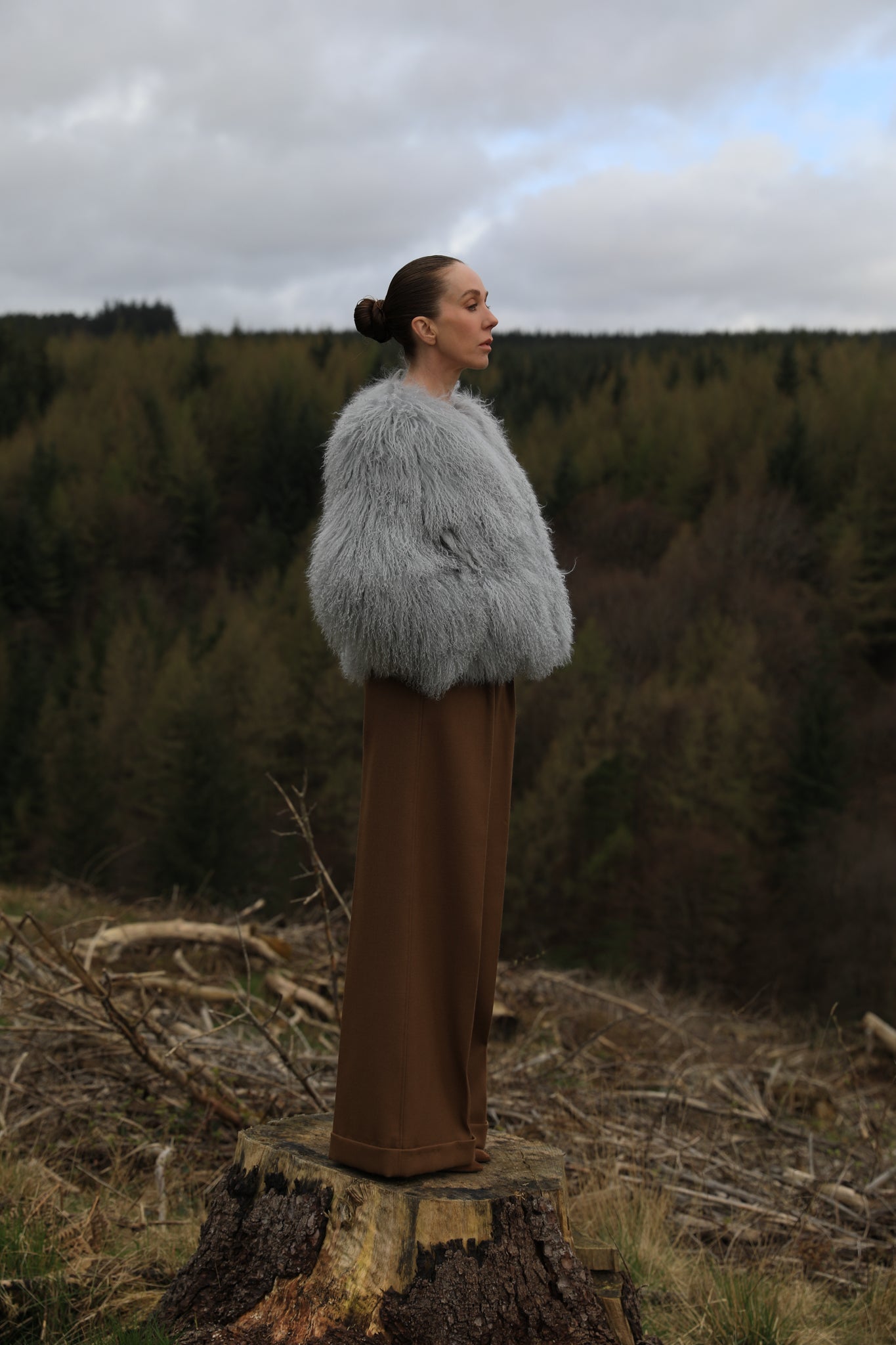 A luxurious grey Mongolian fur coat from Josephine Jones, showcasing exquisite craftsmanship and timeless elegance.