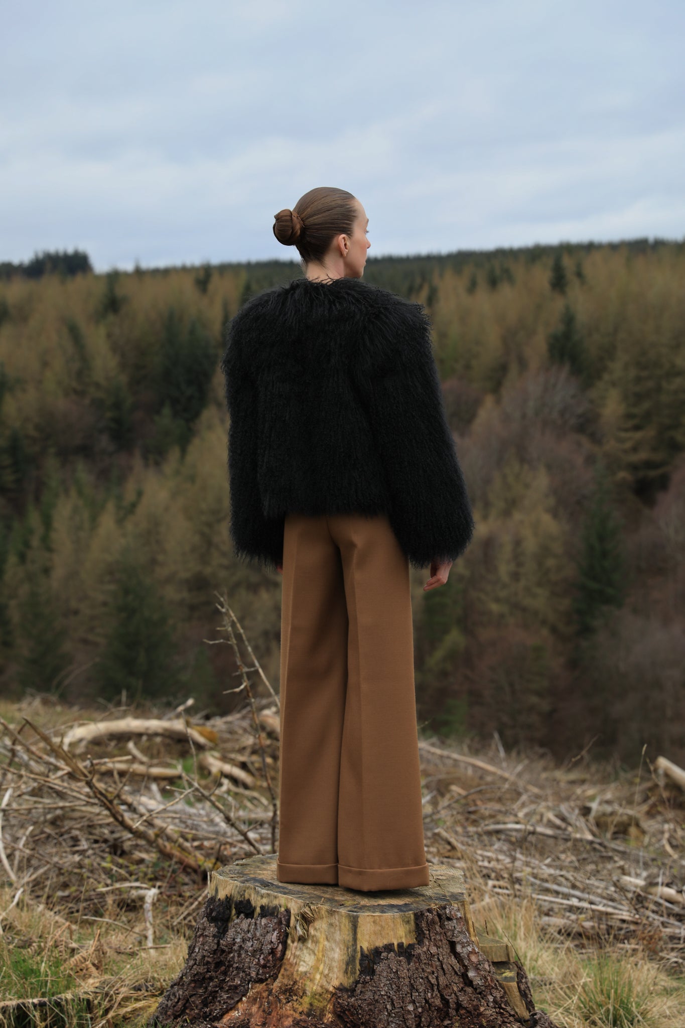 Luxurious black Mongolian fur coat from Josephine Jones, exuding elegance and sophistication.