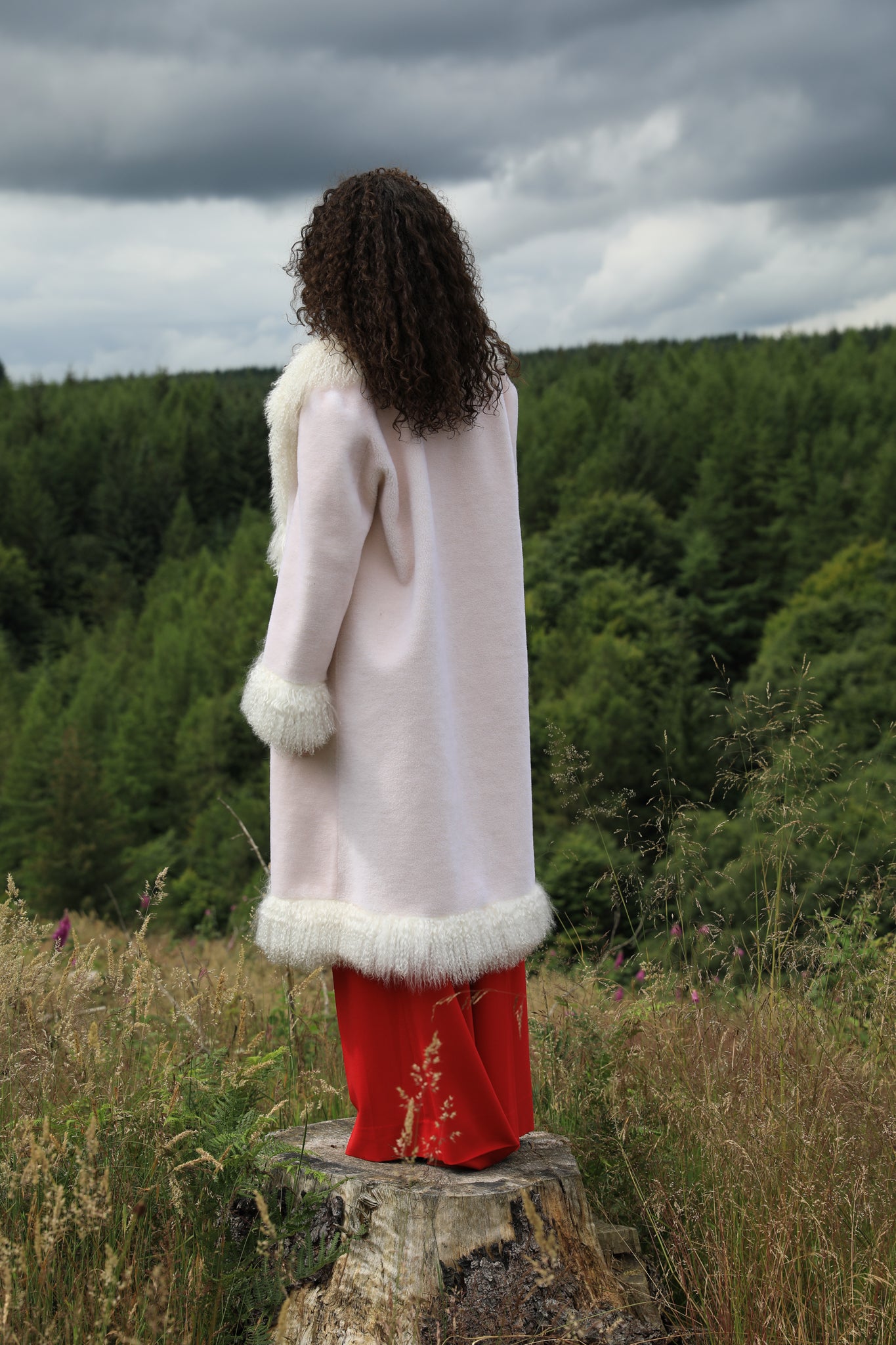 Josephine Jones Buttermint Genuine Shearling Coat with Mongolian Fur Trims - Longline silhouette, luxurious shearling fabric in a soft buttermint hue, adorned with elegant Mongolian fur trims. Perfect blend of style and warmth for the fashion-forward individual.