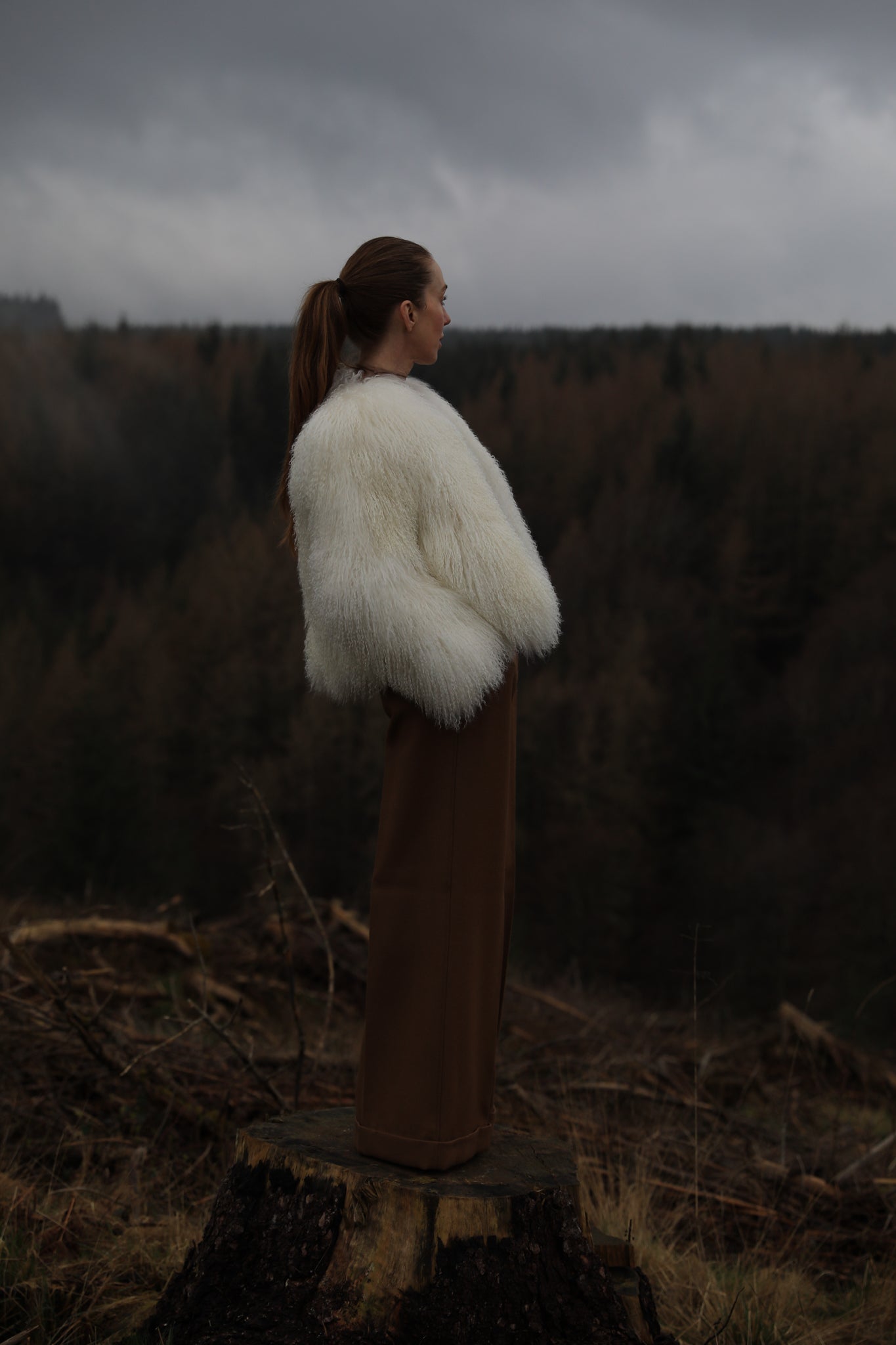 A luxurious white Mongolian fur coat from Josephine Jones, exuding elegance and sophistication, perfect for staying warm in style during the colder seasons.