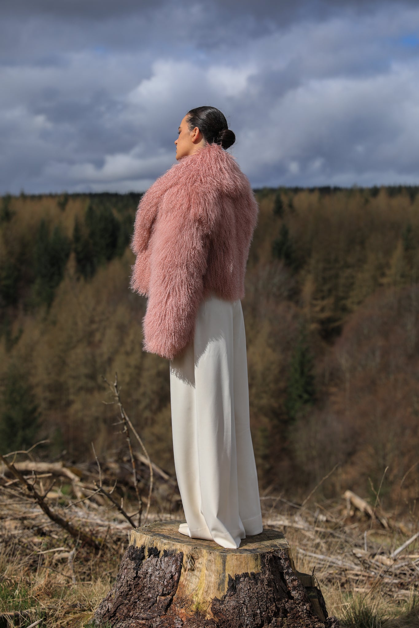 A stunning blush voluminous collar Mongolian fur coat from Josephine Jones, a timeless staple piece for every wardrobe