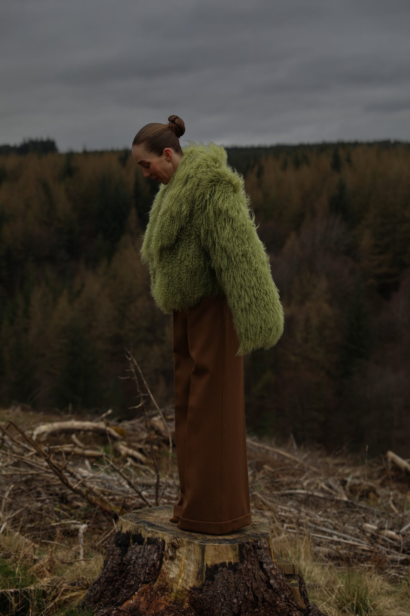 Olive voluminous collar Mongolian fur coat from Josephine Jones - A timeless staple piece exuding elegance and warmth, perfect for any occasion.