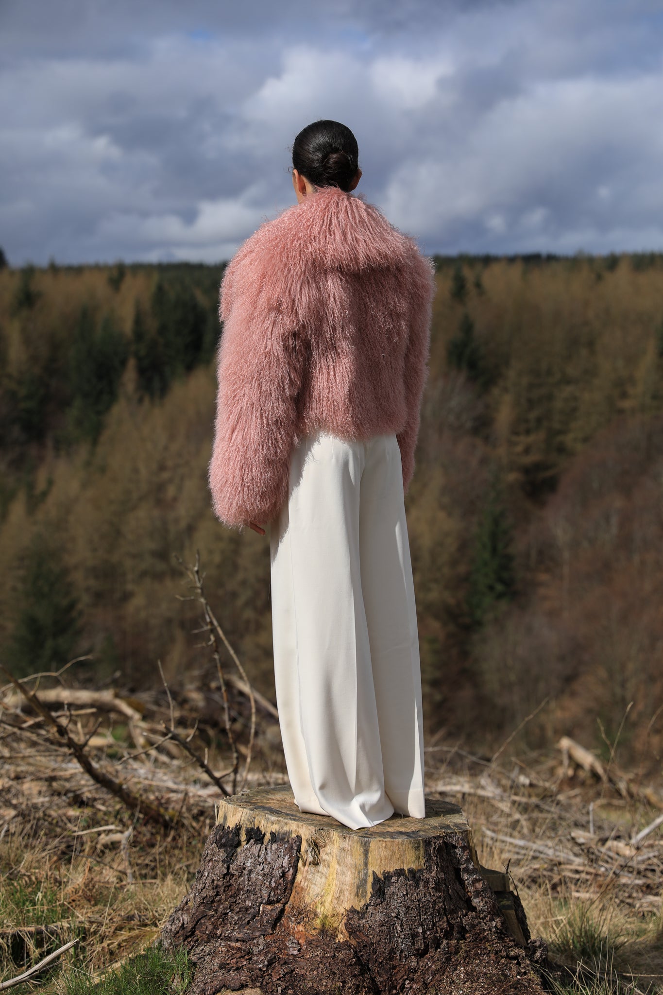 A stunning blush voluminous collar Mongolian fur coat from Josephine Jones, a timeless staple piece for every wardrobe