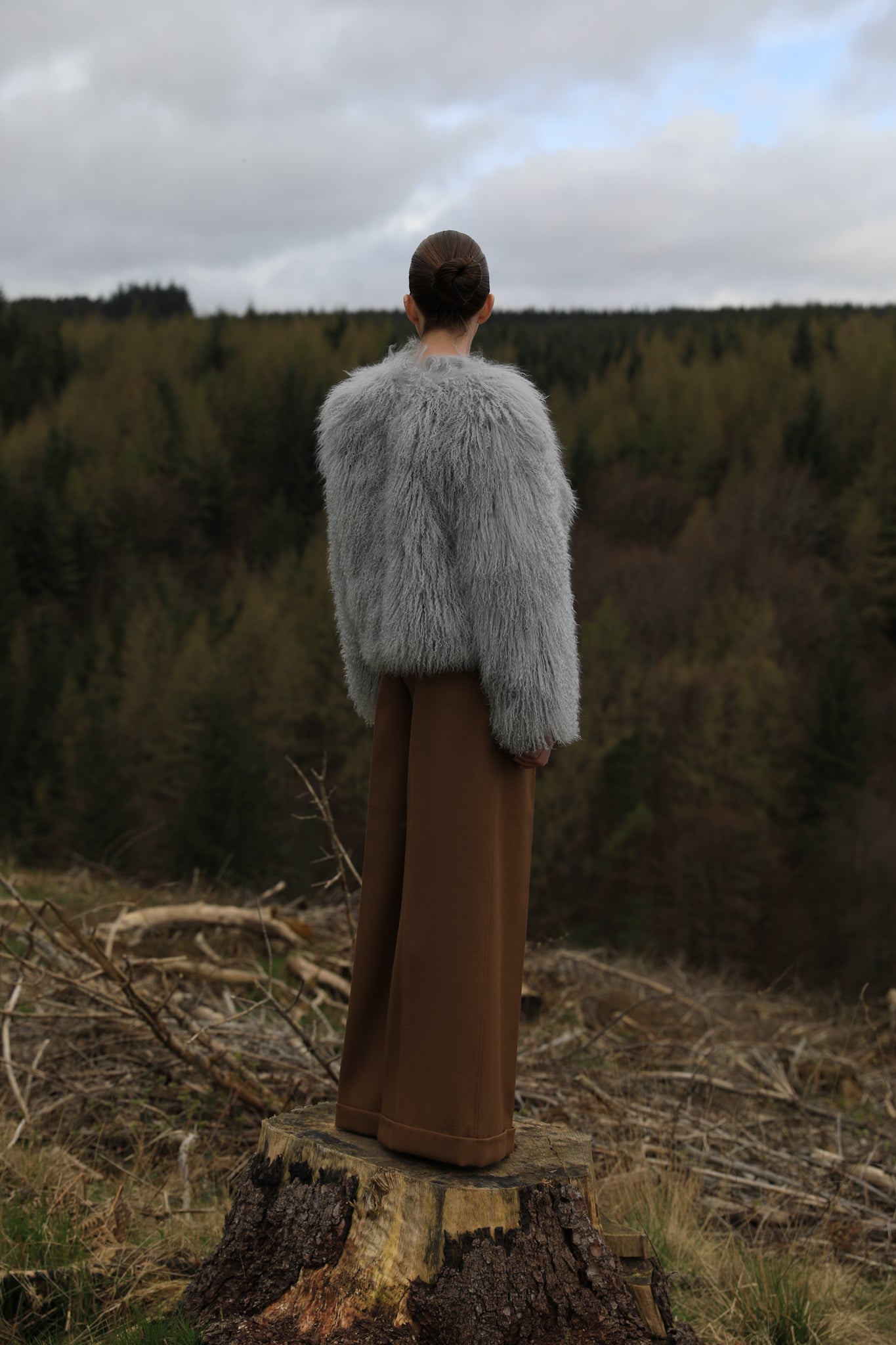 A luxurious grey Mongolian fur coat from Josephine Jones, showcasing exquisite craftsmanship and timeless elegance.