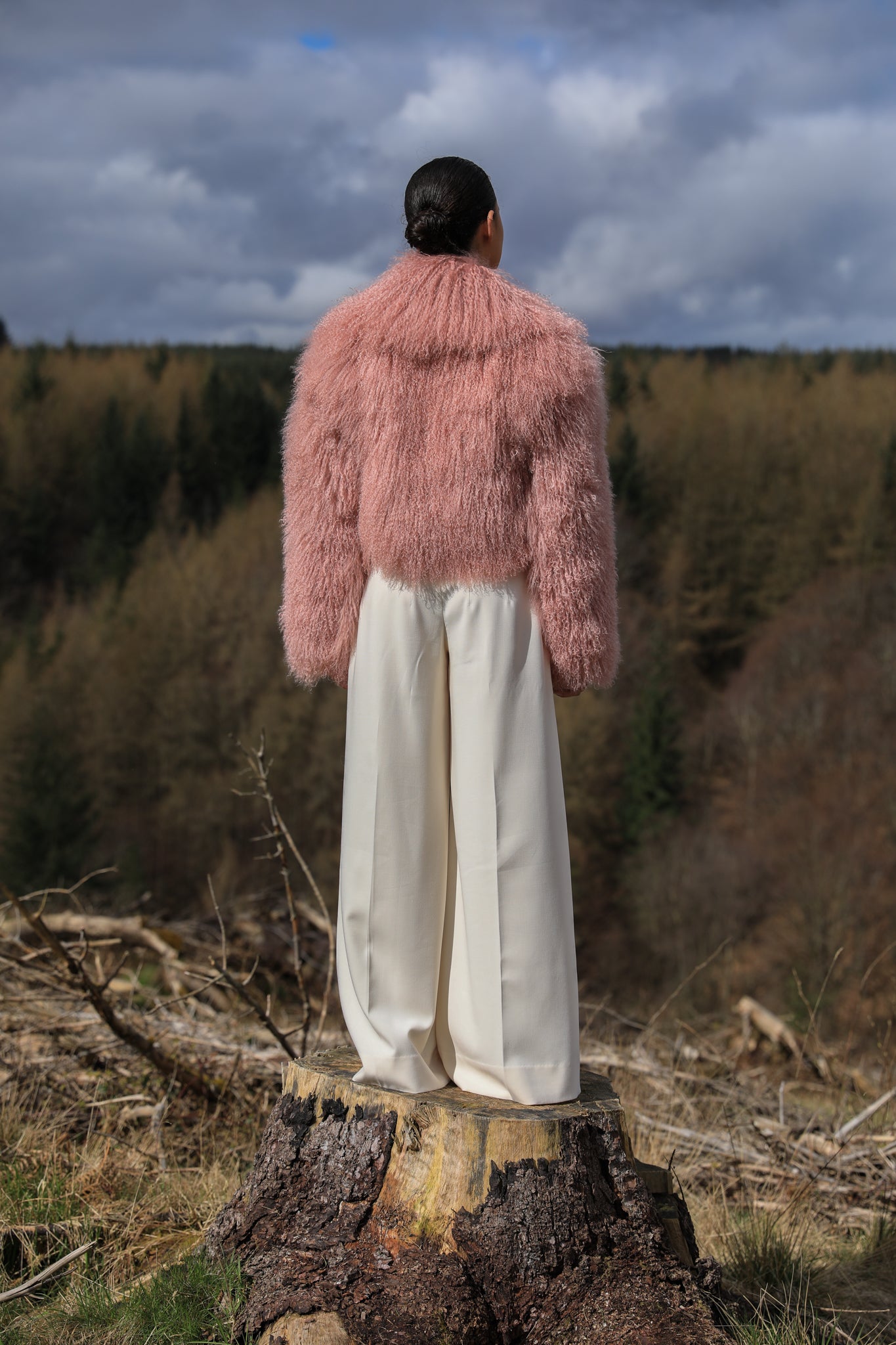 A stunning blush voluminous collar Mongolian fur coat from Josephine Jones, a timeless staple piece for every wardrobe