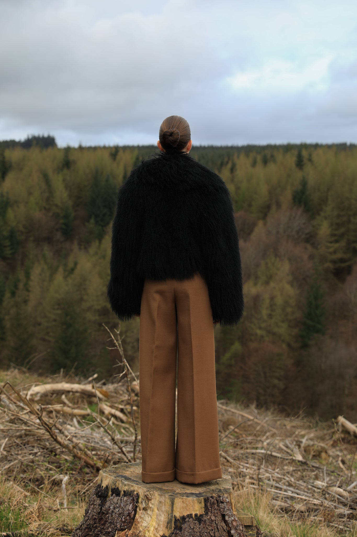 A timeless staple piece - Josephine Jones' black voluminous collar Mongolian fur coat, exuding elegance and sophistication.