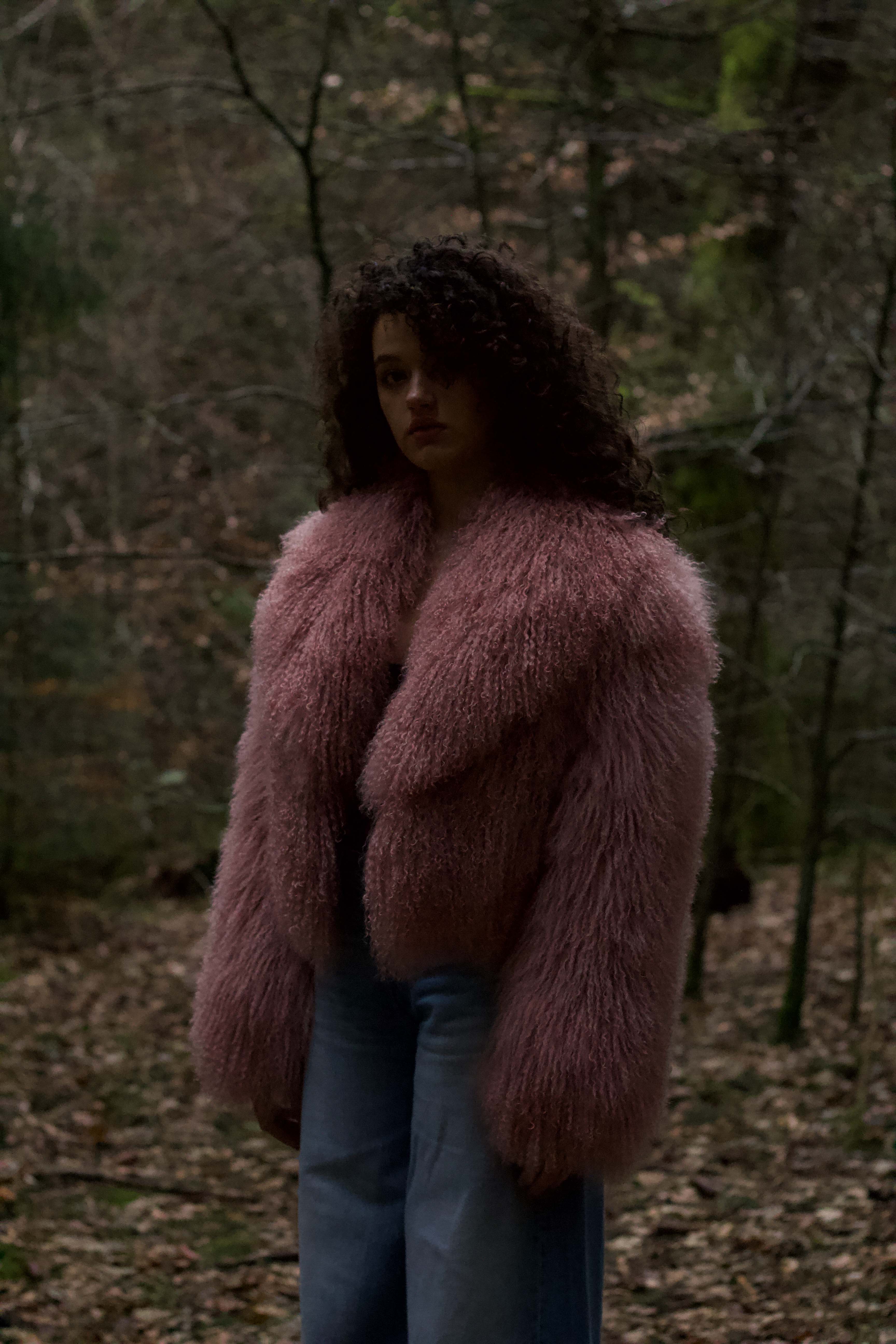 A stunning blush voluminous collar Mongolian fur coat from Josephine Jones, a timeless staple piece for every wardrobe